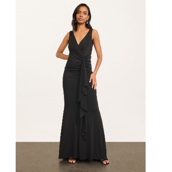 Donna Karan New York Social Occasion V-Neck Ruched Gown in Black  